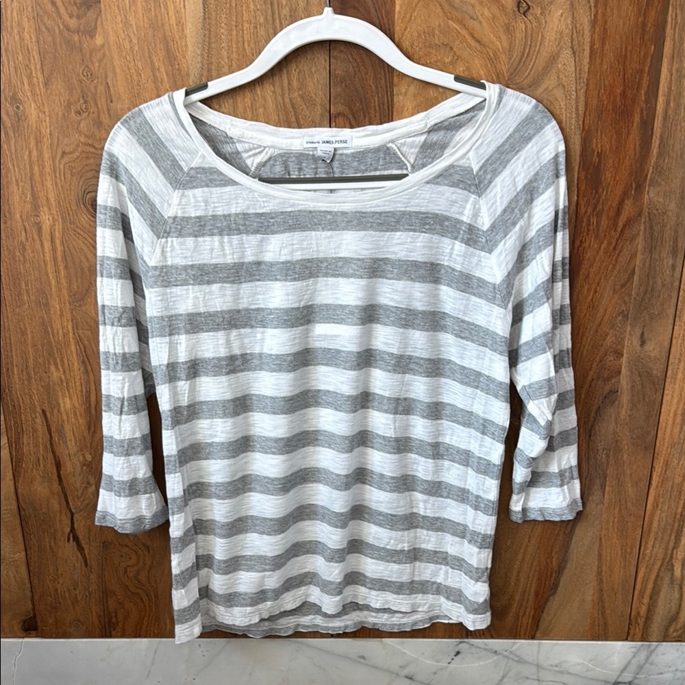 James Perse Gray and White Striped Tee